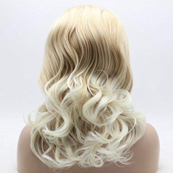 ?16” BLONDE & WHITE OMBRÉ CURLY LACEFRONT WIG*NWT